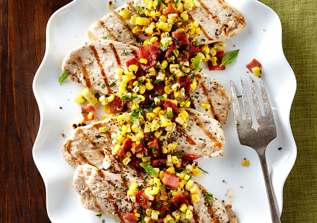Grilled Turkey Scallopine with Corn Bacon Sauté