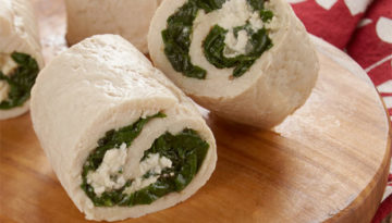 Poached Turkey Scallopini Stuffed with Spinach & Goat Cheese